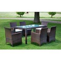 Berkfield Home 7 Piece Outdoor Dining Set with Cushions Poly Rattan Brown