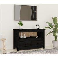 Berkfield Home TV Cabinet Black 79x35x52 cm Solid Wood Pine | Size: 79 x 35 x 52 cm