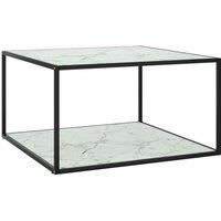 Berkfield Home Coffee Table Black with White Marble Glass 90x90x50 cm | Size: 90 x 90 x 50 cm