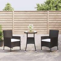 Berkfield Home 3 Piece Garden Bistro Set with Cushions Black Poly Rattan