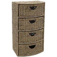JVL Seagrass 4 Drawer Bow Front Storage Tower in Natural