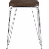 Orsina Sturdy & Reliable Metal & Elm Small Wood Stool, Small Square Stool, Accent Wooden Stool for Home in Silver