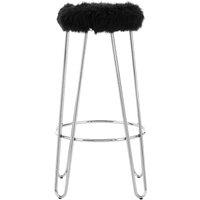 Orsina Versatile Chrome & Faux Fur Bar Stool, Hairpin Round Stool, Plush Stool for Kitchen Counter in Silver