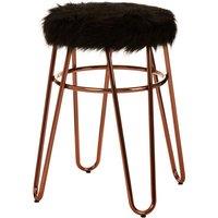 Orsina Metal & Black Faux Fur Stool, Small Hairpin Round Stool, Sturdy Plush Fur Stool for Lounge, Bedroom in Rose Gold