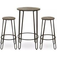 Orsina Set of 3 Metal Frame Bar Table Stool Set, Hairpin Stool for Kitchen Counter, Elm Wood Metal Frame Stool in Walnut