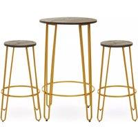 Orsina Set of 3 Metal Frame Bar Table Stool Set, Hairpin Stool for Kitchen Counter, Elm Wood Metal Frame Stool in Natural
