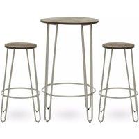 Orsina Set of 3 Metal Frame Bar Table Stool Set, Hairpin Stool for Kitchen Counter, Elm Wood Metal Frame Stool in Medium Beige
