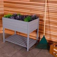 Charles Bentley Wooden Planter - Grey - Raised Box with Shelf Herb Plant Box