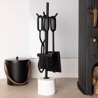Charles Bentley Birch Fireside Companion Set with Stand Poker Shovel Brush Tongs Tool Stand Iron in Black