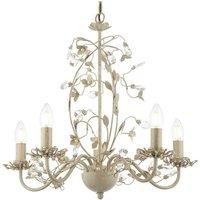 Netlighting Lullaby 5 Light Multi Arm Ceiling Pendant Flower Design Cream With Brushed Gold Pearl Effect Acrylic E14 in Beige