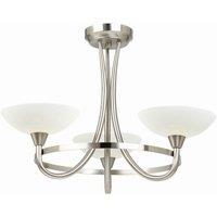 Netlighting Cagney 3 Light Semi Flush Multi Arm Ceiling Light Satin Chrome White Painted Glass with Faint Line Pattern G9 in Grey
