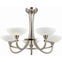Netlighting Cagney 5 Light Semi Flush Multi Arm Ceiling Light Satin Chrome White Painted Glass with Faint Line Pattern G9 in Grey