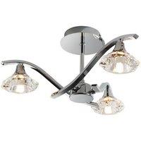 Netlighting Langella 3 Light Semi Flush Multi Arm Ceiling Light Chrome Clear Crystal G9