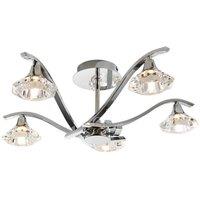 Netlighting Langella 5 Light Semi Flush Multi Arm Ceiling Light Chrome Clear Crystal G9