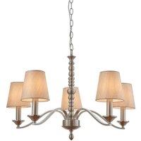 Netlighting Astaire 5 Light Multi Arm Ceiling Pendant Satin Nickel Natural Tc Fabric E14 in Grey