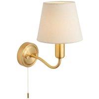 Netlighting Conway Classic Wall Lamp Satin Brass with Ivory Tapered Shade & Pull Cord Switch IP44 in Gold