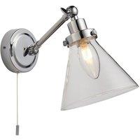 Netlighting Faraday Bathroom Adjustable Dome Wall Light with Pull Cord Chrome Glass Shade in Grey