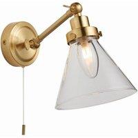 Netlighting Faraday Bathroom Adjustable Dome Wall Light with Pull Cord Satin Brass Glass Shade in Gold