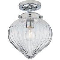 Netlighting Cheston Semi Flush Ceiling Light Chrome Clear Ribbed Glass Globe Shade IP44 in Grey