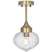 Netlighting Addington Classic Semi Flush Light Polished Nickel Clear Ribbed Glass Shade in Grey