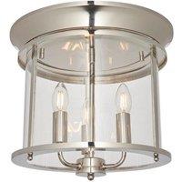 Netlighting Hampworth Round Ceiling 3 Candle Lantern Bright Nickel Clear Glass Shade in Grey