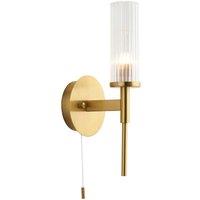 Netlighting Talo Bathroom Metal Wall Lamp Satin Brass Plate Ribbed Glass IP44 in Gold