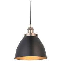 Netlighting Franklin Single Pendant Ceiling Lamp Aged Pewter Plate Matt Black Paint in Grey