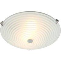 Netlighting Roundel 2 Light Flush Ceiling Light Frosted White Clear Patterned Glass with Chrome E14