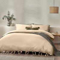 Yard Mallow Bow Tie 100% Cotton Duvet Cover Set in Beige | Size: King