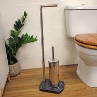 Showerdrape Octavia Grey Marble & Chrome Collection Toilet Roll Holder & Toilet Brush Combination