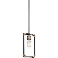 Netlighting Imahn 1 Light Mini Ceiling Pendant Light Black Natural Brass E27 in Yellow
