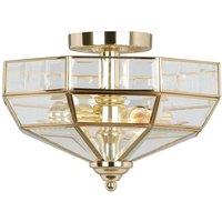 Netlighting Old Park 2 Light Semi Flush Ceiling Light Polished Brass E27 in Yellow