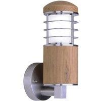 Netlighting Poole 1 Light Outdoor Wall Light Stainless Steel Teak IP44 E27 in Brown