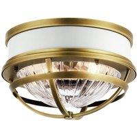Netlighting Kichler Tollis Bowl Semi Flush Ceiling Light Natural Brass & White in Yellow