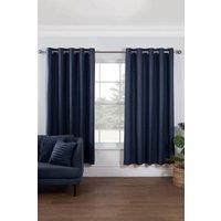 Lazy Linen Pure Washed Linen Lined Eyelet Curtains in Navy | Size: 167 cm width x 183 cm drop
