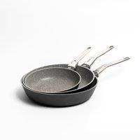 MasterClass Set of 3 Non-Stick Cast Aluminium Frying Pans, 20cm, 26cm & 28cm - Induction Safe in Grey