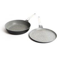 MasterClass 2pc Induction-Safe & Non-Stick Cast Aluminium Pan Set with 28cm Frying Pan & 28cm Crepe Pan in Grey