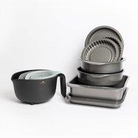 MasterClass Set of GIft-Boxed Smart Space Stacking Non-Stick Cake Baking Set 7 Piece, Smart Space Four Piece Bowl Set in Black