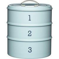 Living Nostalgia 4pc Vintage Blue Stainless Steel Kitchen Storage Set with Tea, Coffee & Sugar Canisters & Three Tier Cake Tin