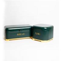 Lovello 2pc Kitchen Storage Set with Steel Cake Tin & Bread Bin in Green