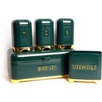 Lovello 5pc Gift-Boxed Hunter Green Kitchen Storage Set with Tea, Coffee & Sugar Canisters, Utensil Store & Bread Bin