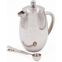 La Cafetiere 2pc Cafetire Set with Stainless Steel 8-Cup French Press & Coffee Measuring Spoon with Clip in Silver