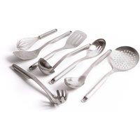 KitchenAid 8pc Stainless Steel Utensil Set with Slotted Spoon, Turner, Cooking Spoon, Ladle, Pasta Server, Strainer, Whisk & Fish Slice in Silver
