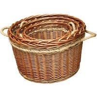 Red Hamper Wicker Set of 3 Buff Rope Handled Log Baskets in Brown