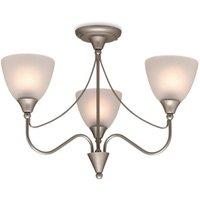 Netlighting Santana 3 Light Flush Multi Arm Ceiling Light Satin Steel Opal Glass E14 in Grey