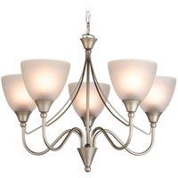 Netlighting Santana 5 Light Multi Arm Ceiling Pendant Light Satin Steel Opal Glass E14 in Grey