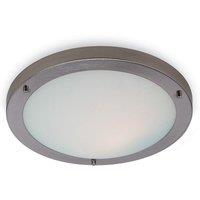 Netlighting Rondo 1 Light Flush Ceiling Light Brushed Steel Opal Glass IP54 E27 in White