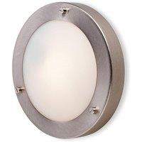 Netlighting Rondo 1 Light Wall Flush Ceiling Light Brushed Steel Opal Glass IP54 G9 in Grey