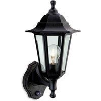 Netlighting Malmo 1 Light Outdoor Wall Lantern Uplight With Pir Black Resin IP44 E27