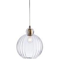 Netlighting Victory 1 Light Globe Ceiling Pendant Antique Brass Clear Glass E27 in Gold